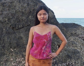 Small Silk Crepe Shorter Style Camisole dyed with Natural dyes, Cochineal and native plants. Size Small 10 Aus Size