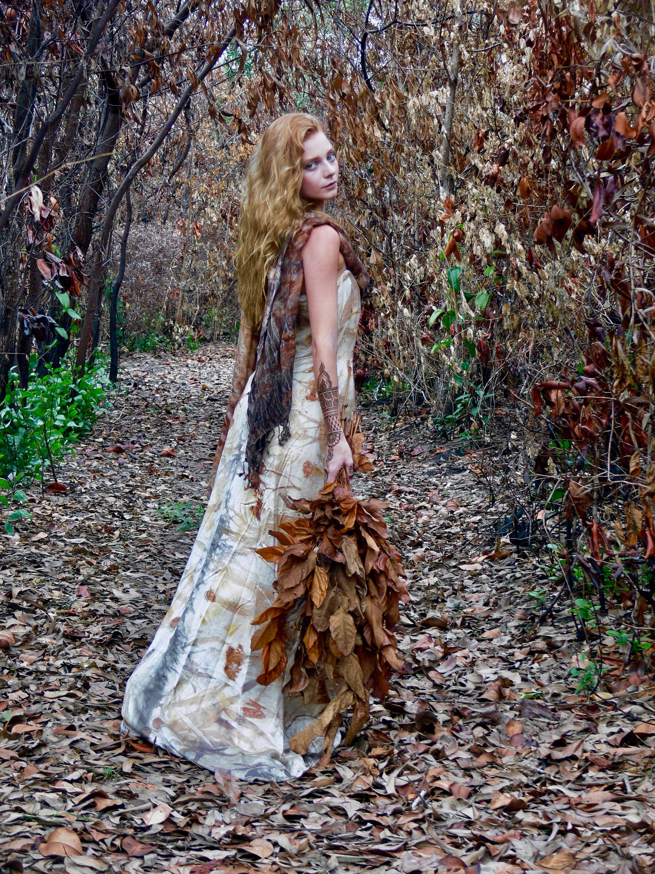 Woodland Natural Plant Dyed Silk Satin Strapless Wedding Dress Size 10 Aus  Size 
