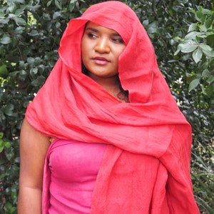 Pink Red Dark Salmon Colour Silk/Wool Shawl dyed with Natural Dyes image 4