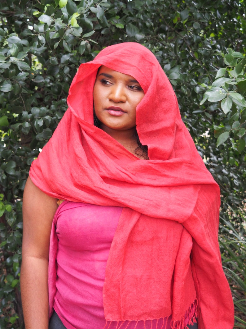 Pink Red Dark Salmon Colour Silk/Wool Shawl dyed with Natural Dyes image 4