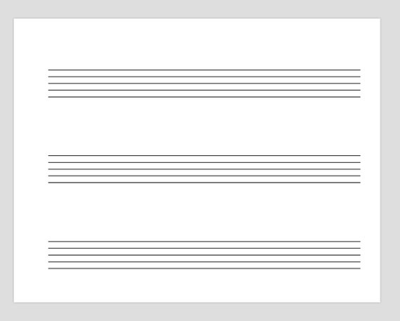 Large 3 Line Music Staff Paper Landscape: Download and | Etsy