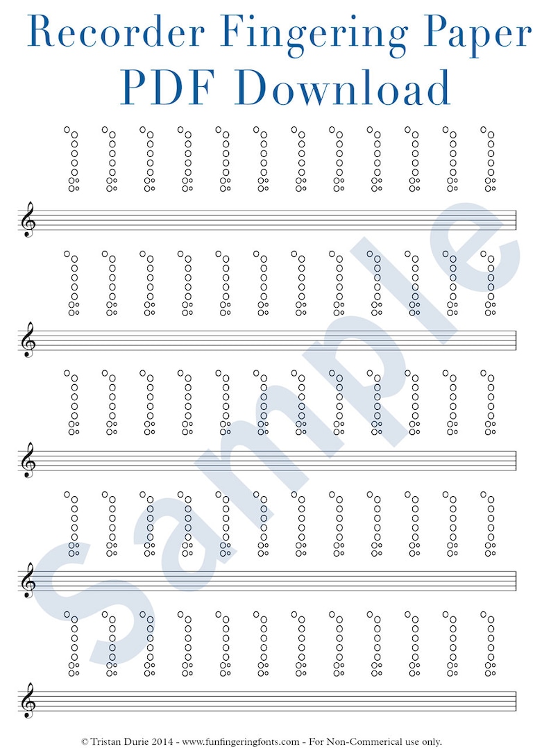 Recorder Tablature / Fingering Paper Download and Printable PDF Great for Learning and Teaching