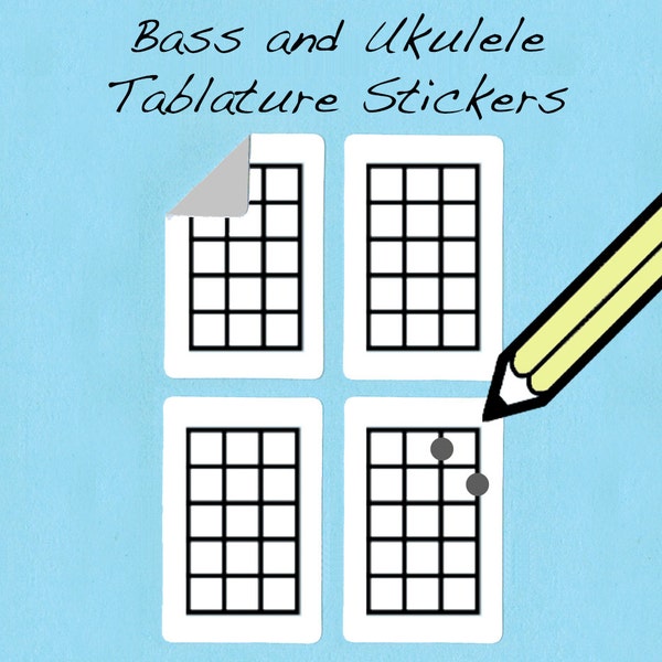 Electric Bass and Ukulele / Uke / Ukelele Tablature Stickers (250 pack)  - Free Shipping