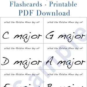 Flashcards voor relatieve majeur- en mineurtoetsen: download- en afdrukbare pdf Ideaal voor muziekleraren. 15 kaarten