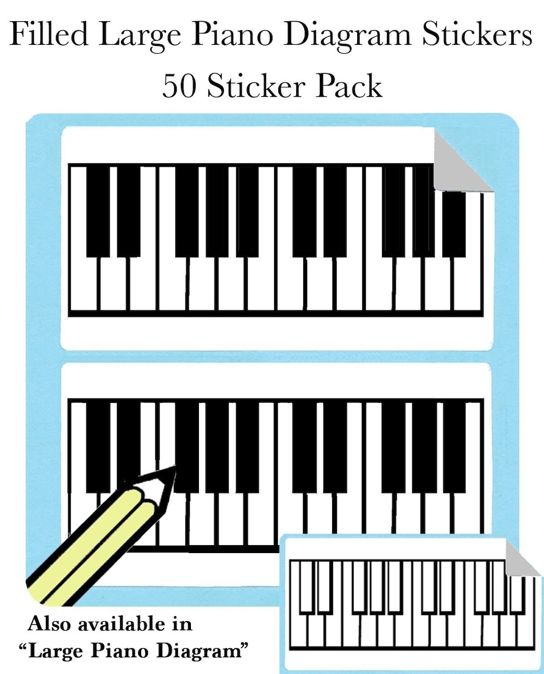 Filled Large Piano/keyboard Diagram Stickers 50 Sticker per Pack AT