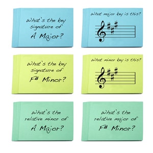 Schlüssel Signatur Flashcards - 3 Sätze von farbcodierten Karten. ( Hauptschlüssel, Nebenschlüssel & Relative Major-Minor Keys)