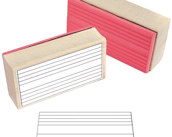 May include: Two wooden rubber stamps with a lined design. The top stamp is red and the bottom stamp is natural wood.