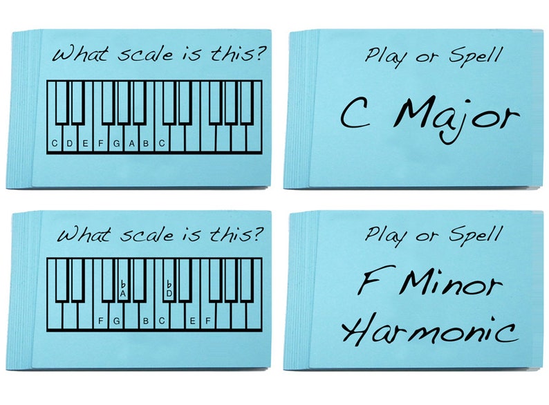 Music Scale Flashcards 50 Flashcard for learning all your Major, Harmonic, Melodic and Natural Minor Scales imagem 1