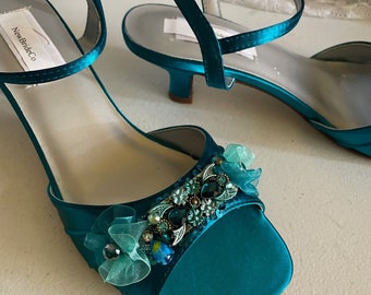Teal kitten heel shoes sales
