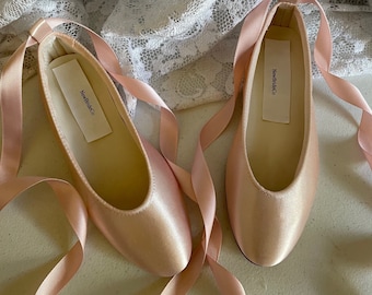 Blush Pink Ballerina SATIN Flats ankle strap Sheer or Satin,Dyed Satin Flats w straps ballerina style,satin slipper lace up ribbon straps