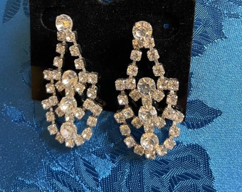 Vintage Rhinestones earrings dangling style crystals 1 1/8" length  nice for brides,