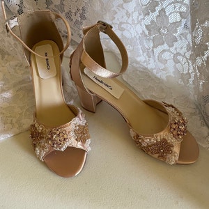 Rose Gold Shoes 2 1/2 Thick Heels Trimmed With Lots of - Etsy