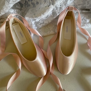 Blush Pink Ballerina SATIN Flats ankle strap Sheer or Satin,Dyed Satin Flats w straps ballerina style,satin slipper lace up ribbon straps