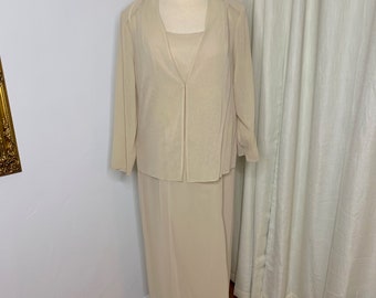 Champagne Crepe dress with Jacket Size 4XL 20/22, by Caterina, Wedding Wear, Sponsor or Anniversary Dress,Matching Jacket,Simple and Elegant