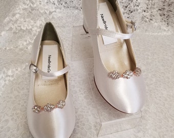 Communion Girl Shoes Rose Gold Crystals Embellish,white Shoes