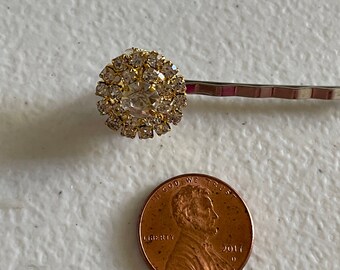 GOLD bling hair bobbie pin, gold rhinestones round dazzling bobbie pin for wedding party bride bridesmaids or flower girls, prom hair jewels