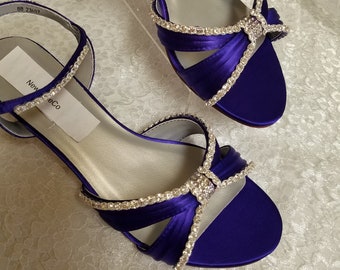 Kitten heel Purple Shoes Bling Bling,Very Low heel Purple Wedding Bling Sandal,Rhinestone purple sandals, Wedding Bling Sandals Beach Cruise