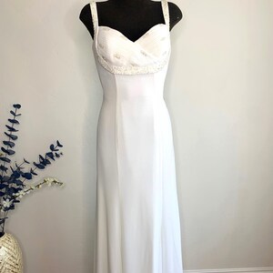 Beaded Straps Chiffon Wedding Dress Size 0 by vintage Pearl Collection, Wedding or Anniversary Dress, Pageant or Prom Formal White Dress