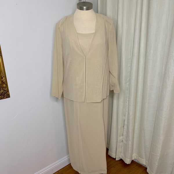 Champagne Crepe dress with Jacket Size 4XL 20/22, by Caterina, Wedding Wear, Sponsor or Anniversary Dress,Matching Jacket,Simple and Elegant