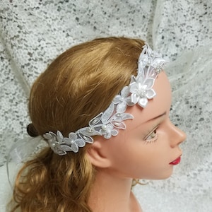 Weißes Braut Haarband im Stil der 1920er Jahre, Great Gatsby Haarband Haarschmuck, Jugendstil KOPF-SPITZE