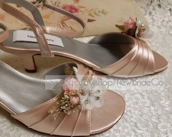 BLUSH PINK Shoes 1 3/4'' heel Spring Wedding shoes,BLUSH Brides Low Heel Shoes Open Toe Ankle Strap,Blush short heels Victorian style shoe