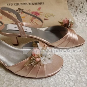 BLUSH PINK Shoes 1 3/4'' heel Spring Wedding shoes,BLUSH Brides Low Heel Shoes Open Toe Ankle Strap,Blush short heels Victorian style shoe