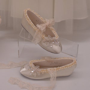 Girls Size 7 shoes Flower Girls Ballerina Ivory Shoes ballet flats slippers for pageants formal occasion Ready to Ship
