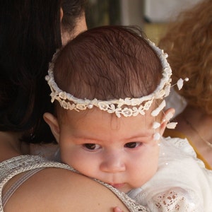 Victorian Baby Headpiece, Baby Ivory head Wreath,Christening baby head piece, Baptism baby head piece Baby Headpiece, baby lace flowers