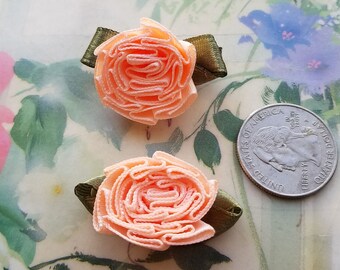 2 Peach Satin hair flowers clips,Bride Satin Peach alligator pin,flower girls flower pins,Satin Flower Hair, Birthday Gift,Destination Beach