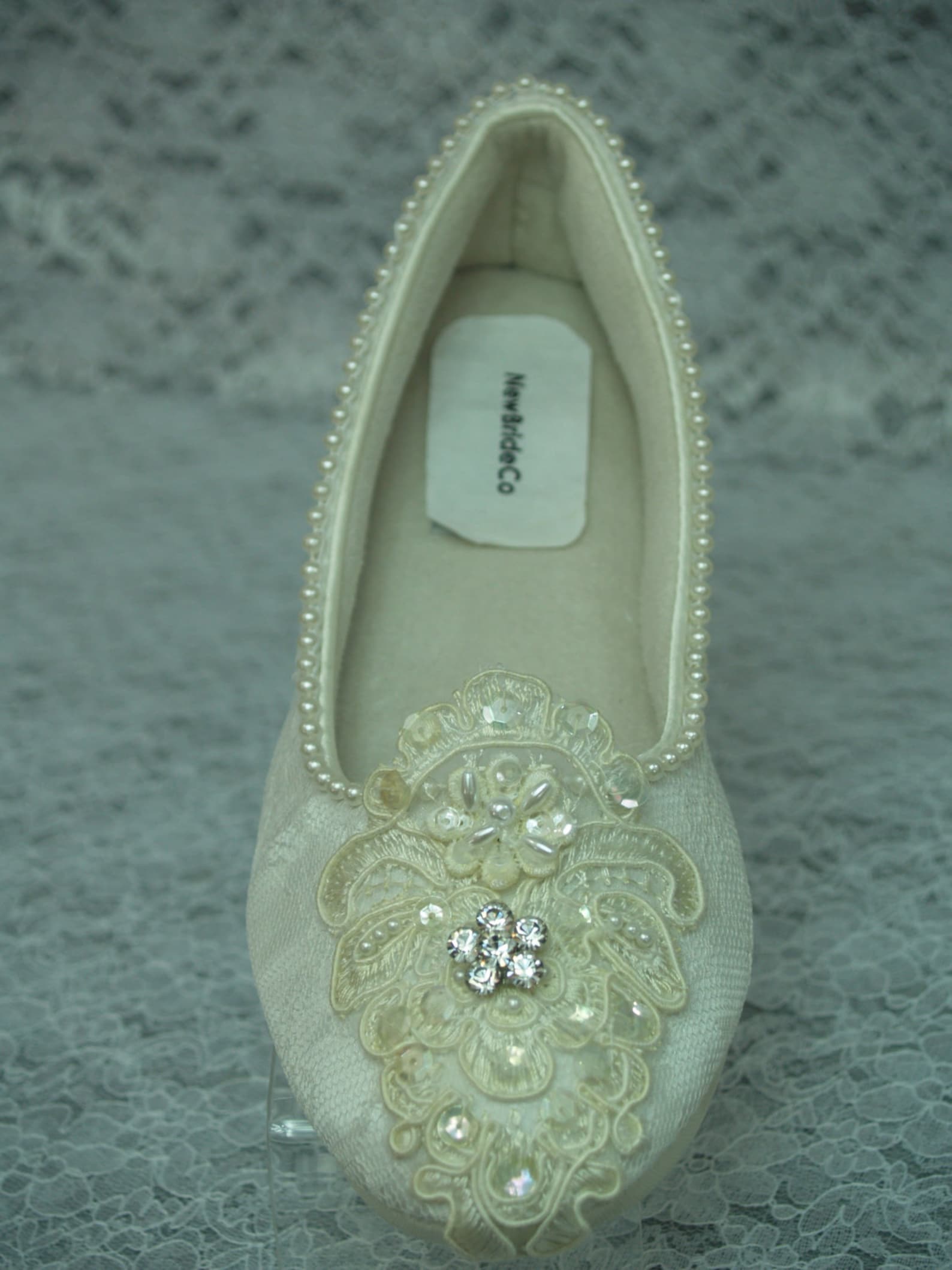 wedding ivory flats vegan shoes size 5, bridal comfortable slipper, cushioned ballet slipper, art deco nouveau, old hollywood gl