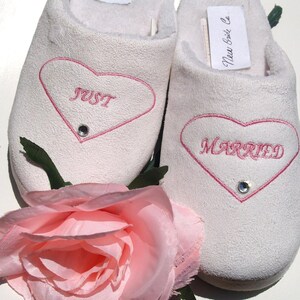 Honey moon slippers,Just Married Slippers,pink hearts slippers,Bridal Wedding Shower Gift,Bridal slippers Super Comfortable baby pink hearts
