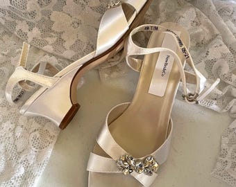 Girls Size 11.5 & 4 Satin Flower Girl Sandals: Bling Bow, Communion Shoes, 1 1/4" Heel, Ready to Ship
