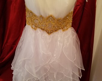 White Short Strapless Dress Gold Beaded Empire Waist Sizes XS and  L,sweetheart Cut Short White Dress,destination Wedding Short White Dress, -  Etsy