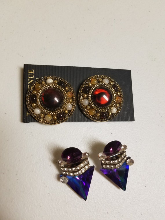 90s earrings copper tones, 90s earrings purple gl… - image 1