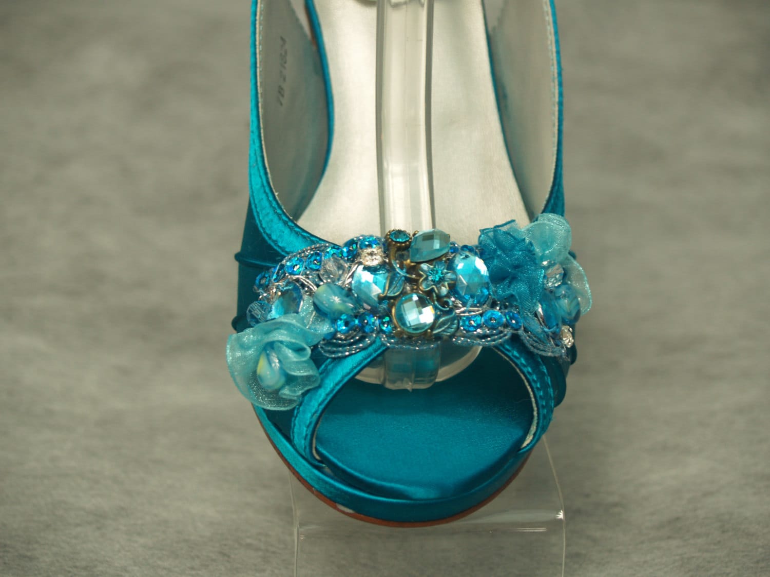 Teal Wedding Shoes PEACOCK Satin Heels Hand Embellished Teal