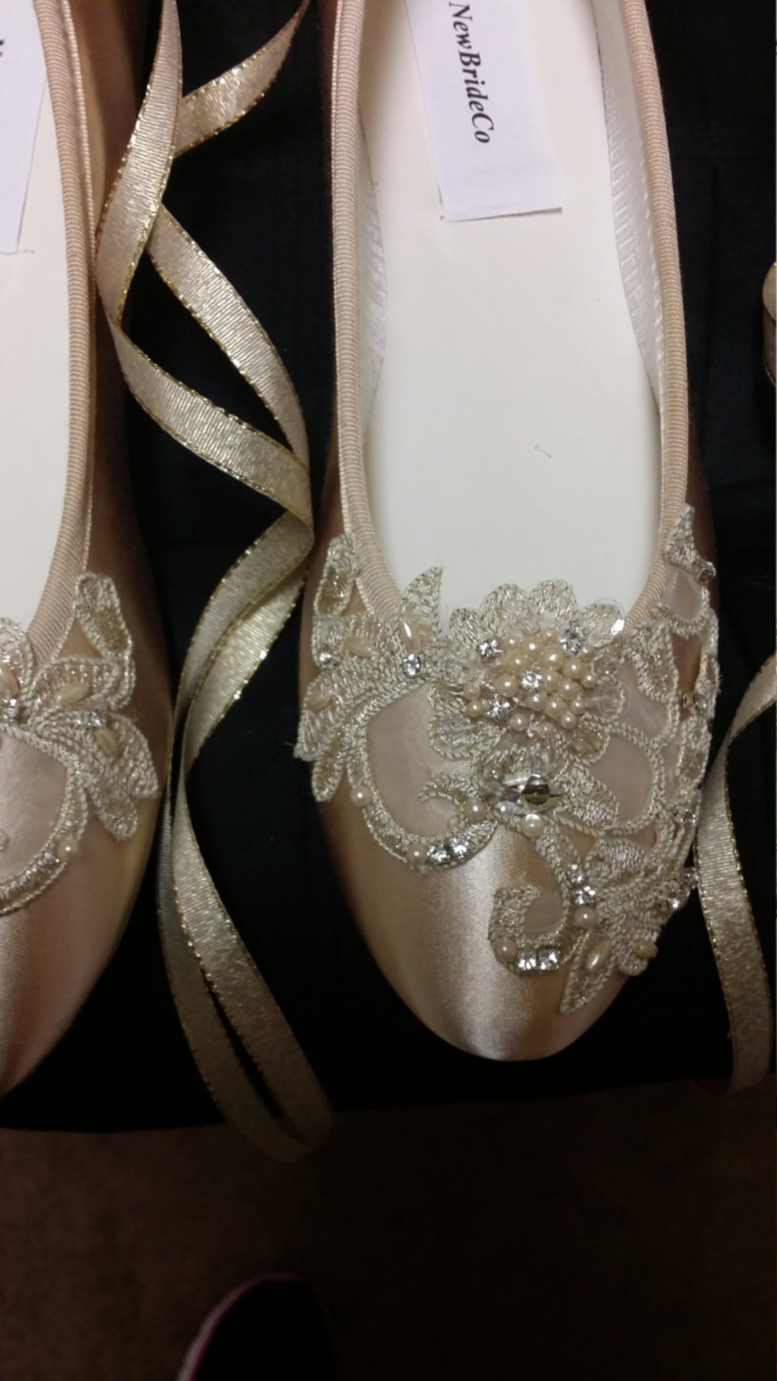 gold champagne shoes ballerina style satin lace appliqué crystals pearls, lace up ribbon ballet style slipper, comfortable weddi gold champagne shoes ballerina style satin lace appliqué crystals pearls, lace up ribbon ballet style slipper, comfortable weddi