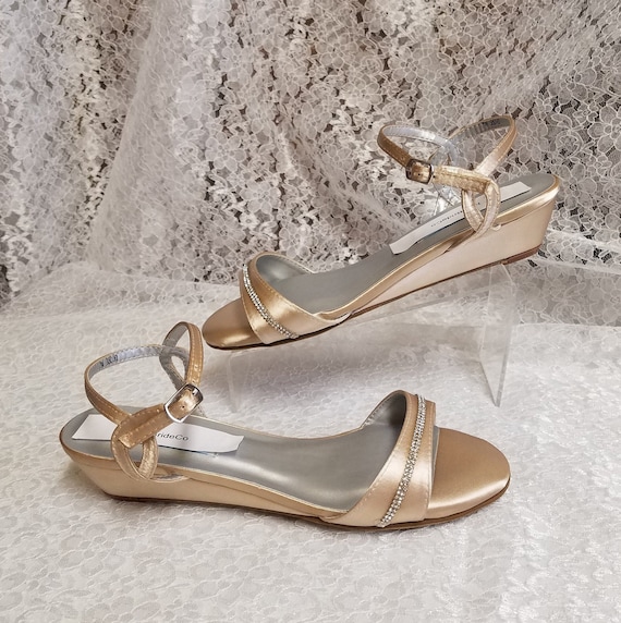 champagne color wedge shoes