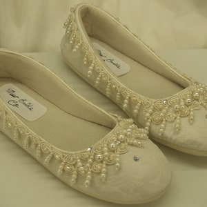 Wedding Ivory Flat Shoes Dangling pearls, and crystals adorn these beautiful shoes, Pearls galore, Pearl Wedding, slip resistant sole image 4