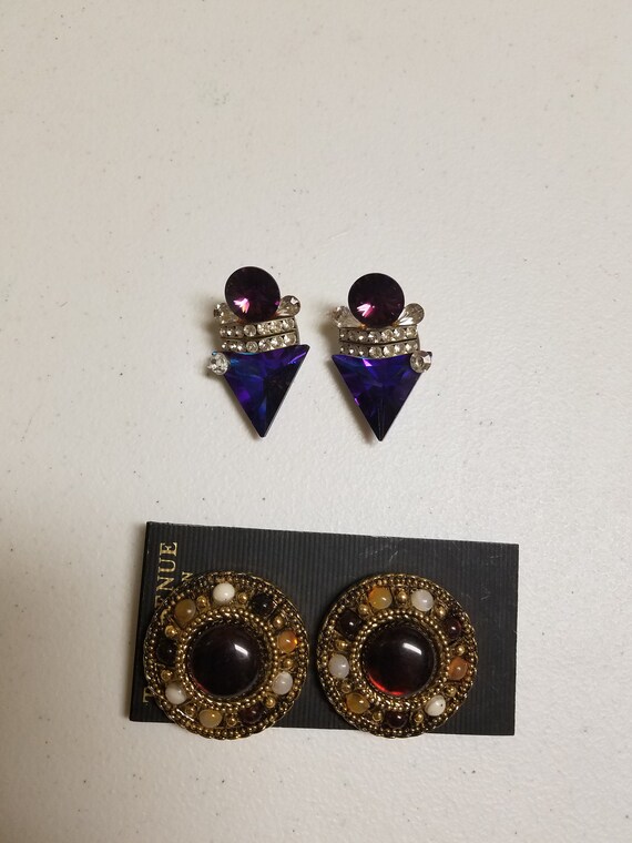 90s earrings copper tones, 90s earrings purple gl… - image 4