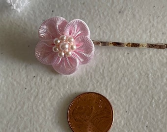 2 Light Pink hair flowers,Brides Satin light pink pins,flower girls flower,Something Blue Hair Accessory,Birthday Gift,Destination Beach