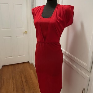 Vintage 90s Red dress Size: 5/6 of soft silkie material, Red color dress Size 5/6 vintage 90s, Red taffeta dress 90s Size 5/6 slip on