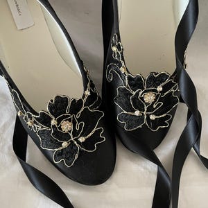 BLACK Gold Ballerina SATIN Flats ankle strap Satin, Black Satin Flats straps ballerina style, Black Gold satin slipper lace up ribbon straps