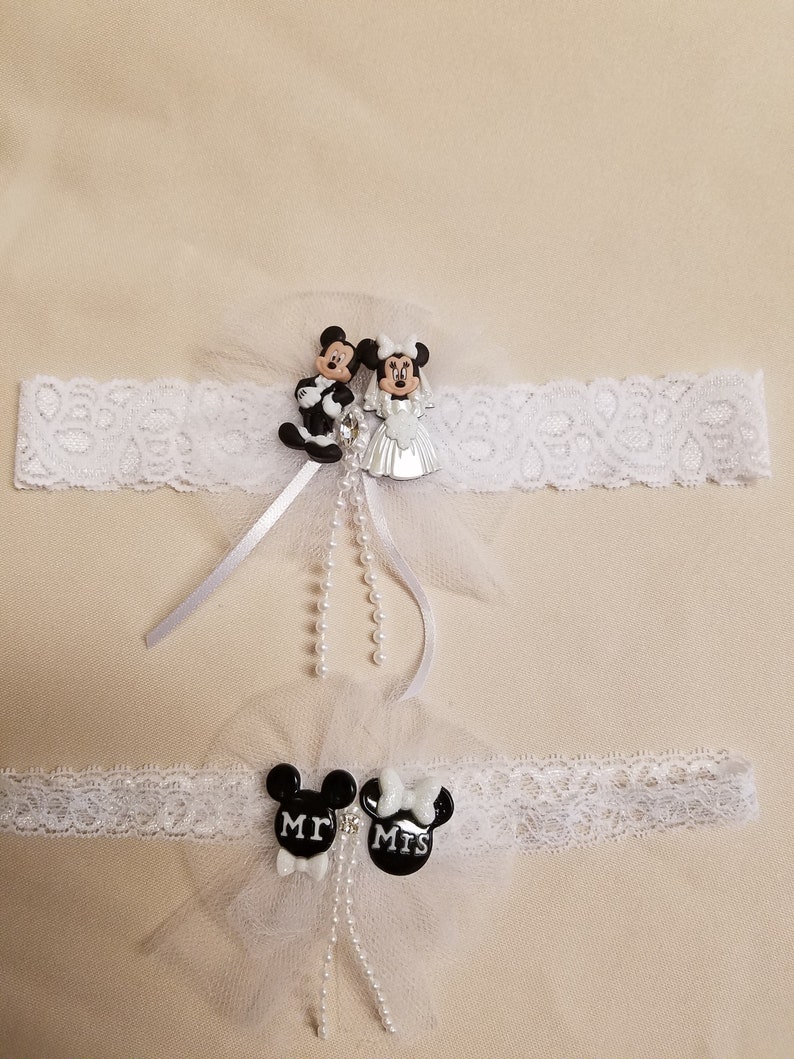 Wedding Garter Black and White Disney theme Garter Set Etsy