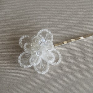 One Hair pin beaded flower Ivory, or White,Communion handmade flower hair pin,First communion or confirmation hair flower,hair pin accessor