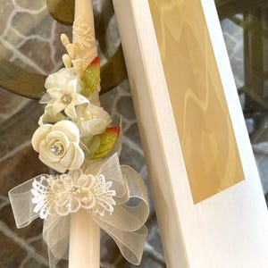 Baptism Communion CANDLE IVORY hand made Off-white with light ivory beautifully handmade with bisque flowers