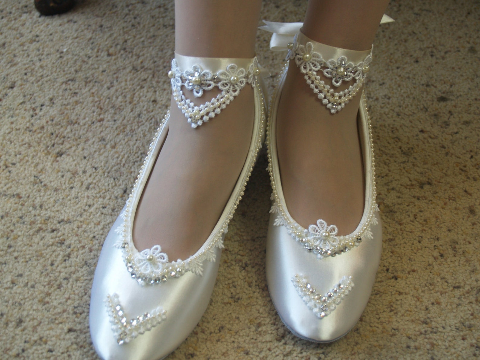 bridal victorian flats white shoes fine us lace pearls and crystals embellished,wedding flat shoes victorian, satin ballet style