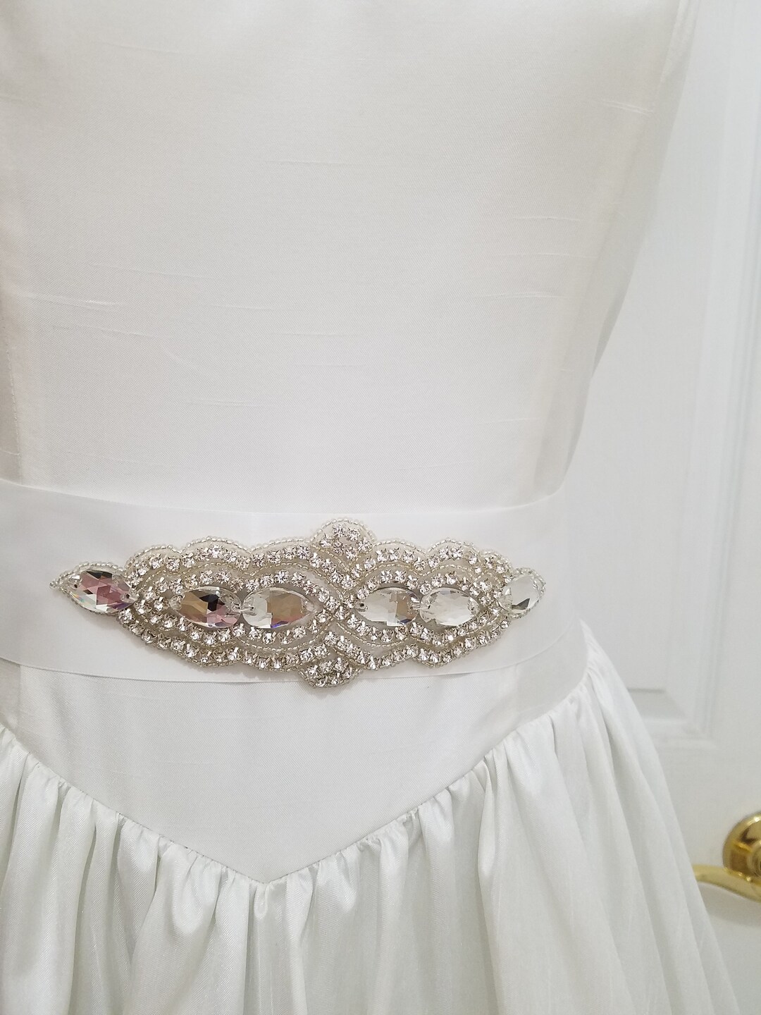 Belt Brides Crystal Bling, Wedding White Satin Ribbon  display picture 1