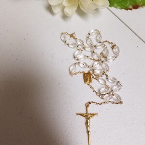 Rosary Gold Clear glass beads,Baptism Rosary beads,Brides Rosary beads,Catholic Gift,Vintage Gold Rosary beads