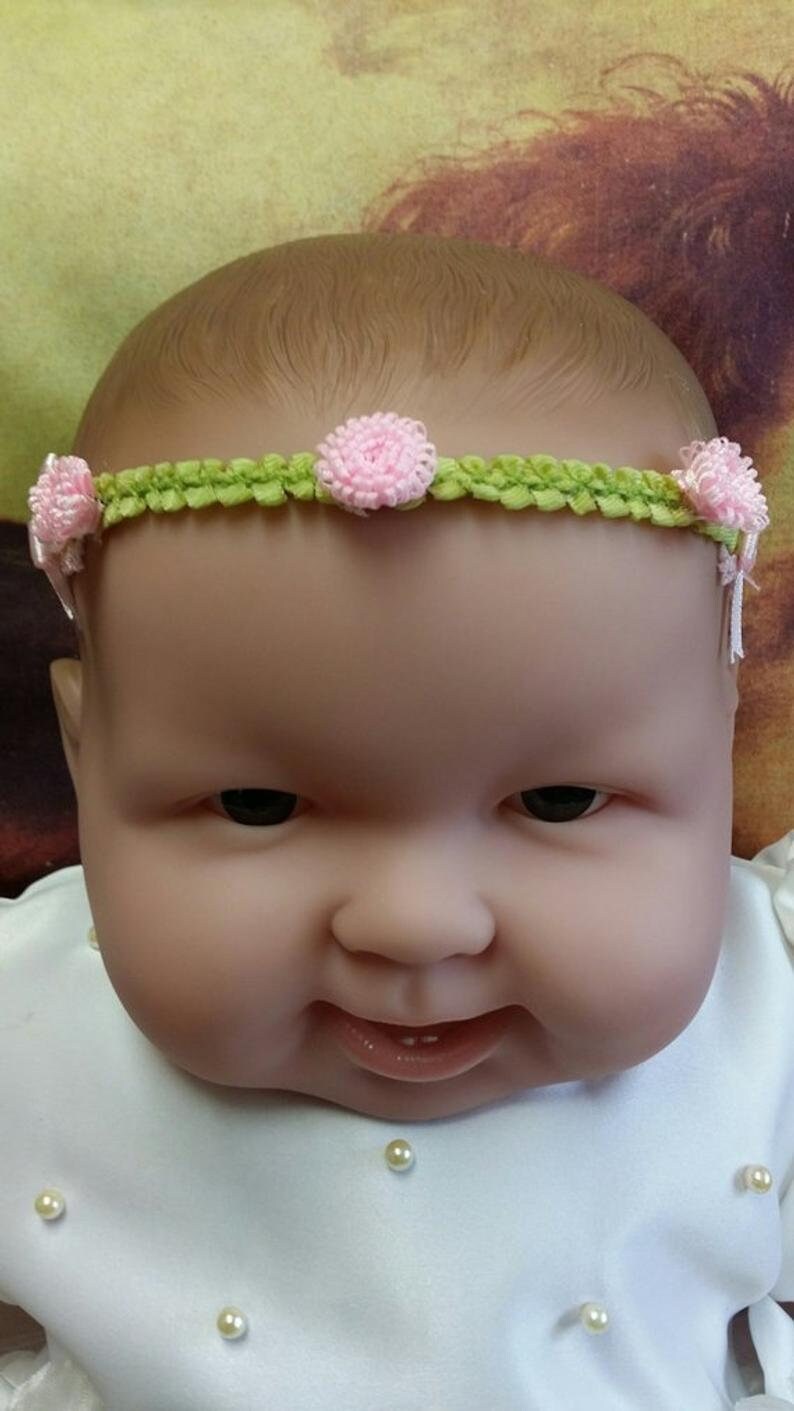 Baby Shower Gift Baby light pink flower soft head band,rococo tiny bows pink flowers band,soft stretch lace baby band Rococo Headband,