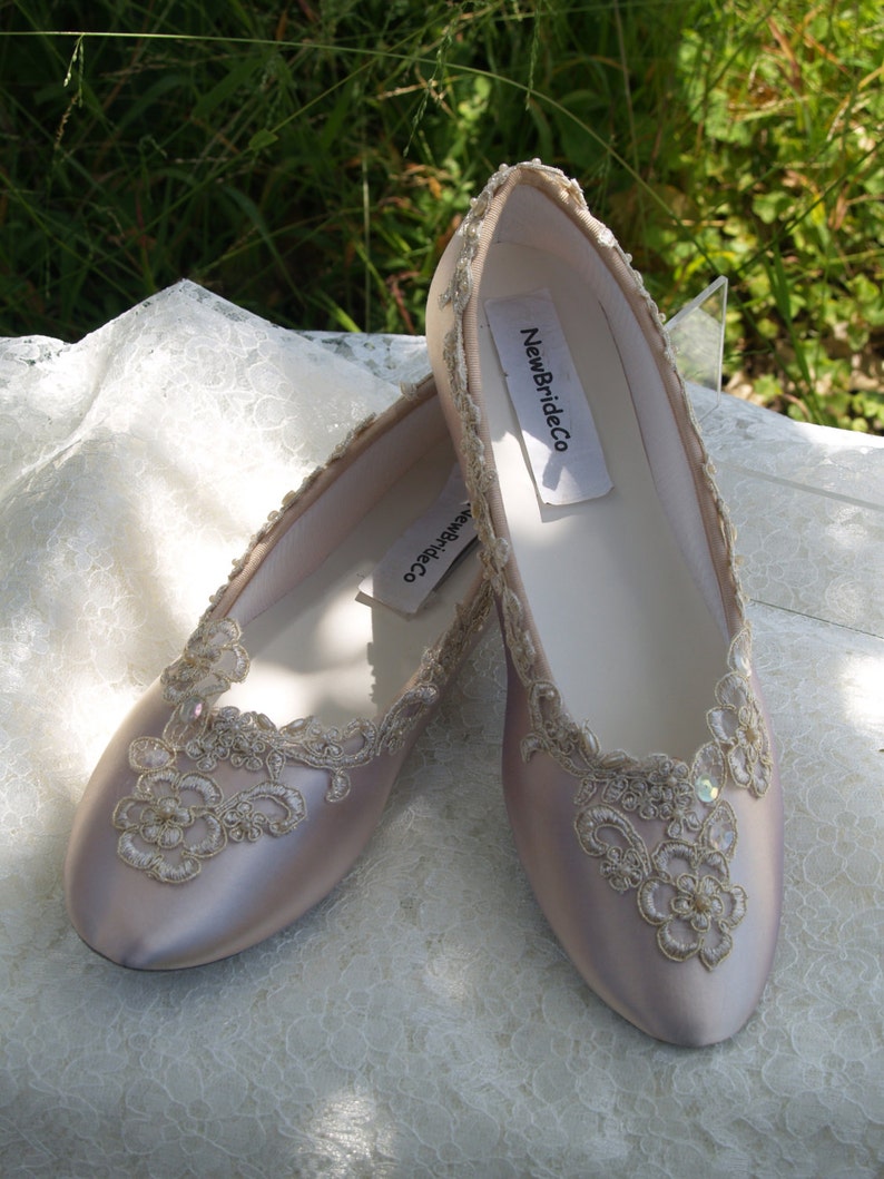 Champagne Wedding Flats Bridal Shoe Elegantly Gold Etsy